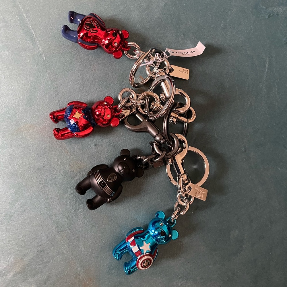 Complete set of Coach Marvel bear keychains